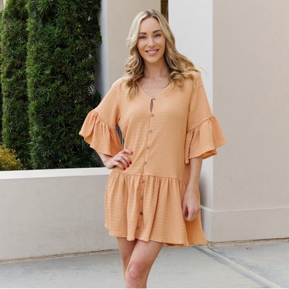 Petal Dew Textured Peplum V-Neck Flounce Sleeve Dress - Picture 1 of 5